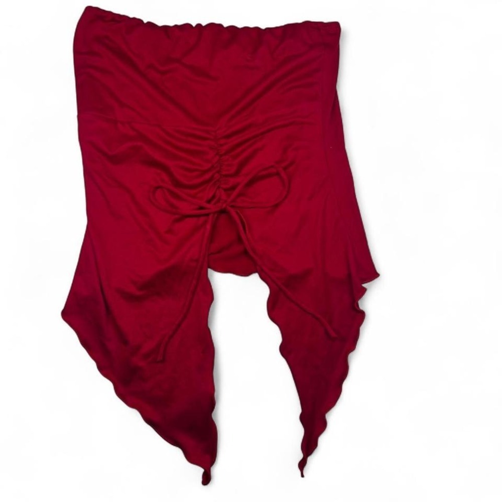 Just‎ Polly Shirt Womens Medium Red Ruched Asymmetrical Fairycore Whimsigoth Y2K